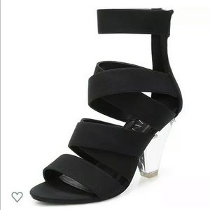 Black Strappy Gladiator Sandal Size 7 Clear Heel